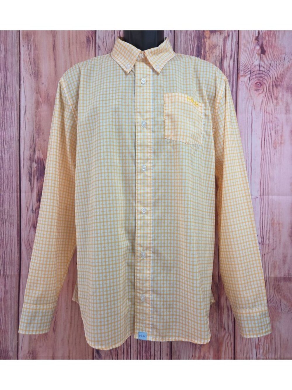 Huk Mens Yellow Check Button-Up Performance Shirt Medium